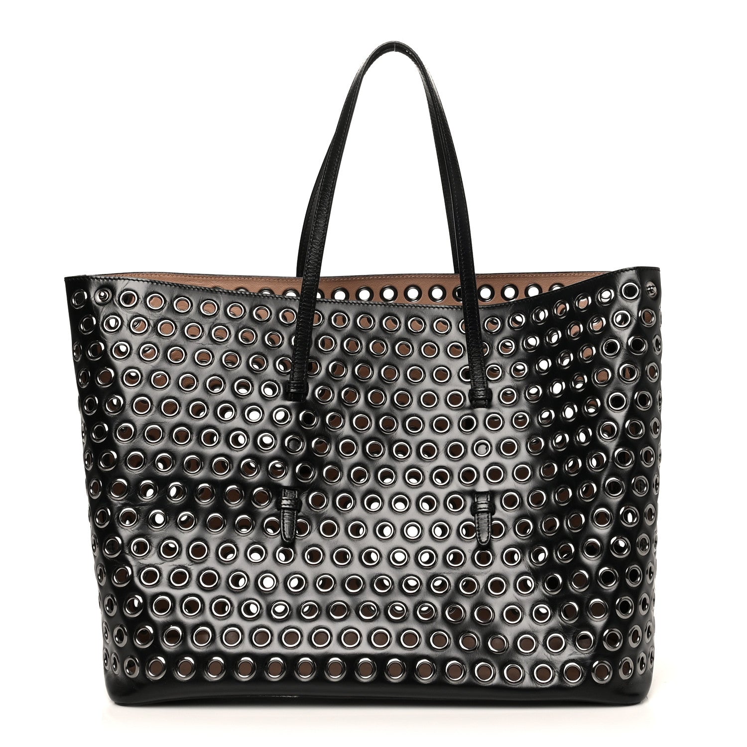 Alaia Calfskin Grommet Tote Black 3 of 9