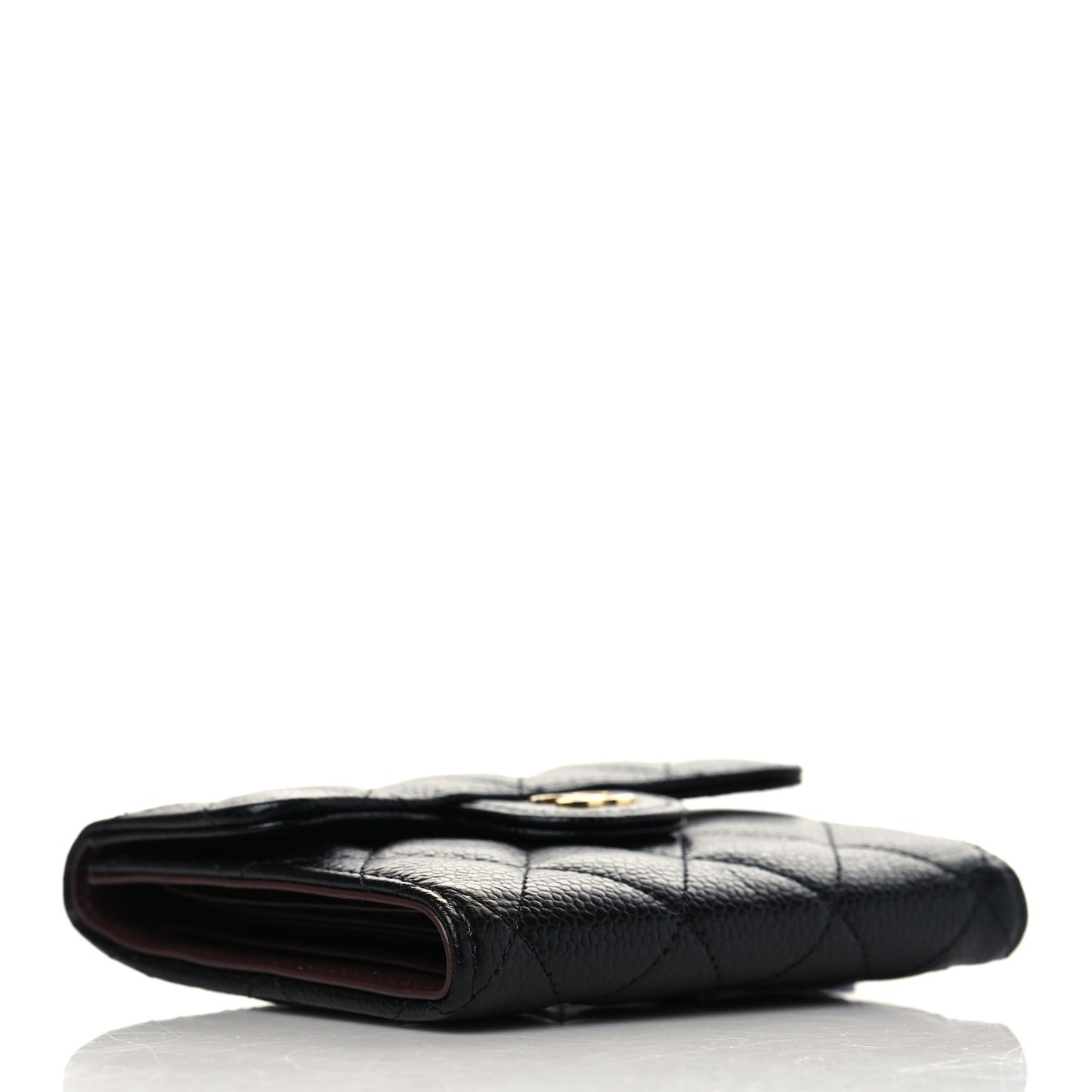 Caviar Quilted Compact Flap Wallet Black