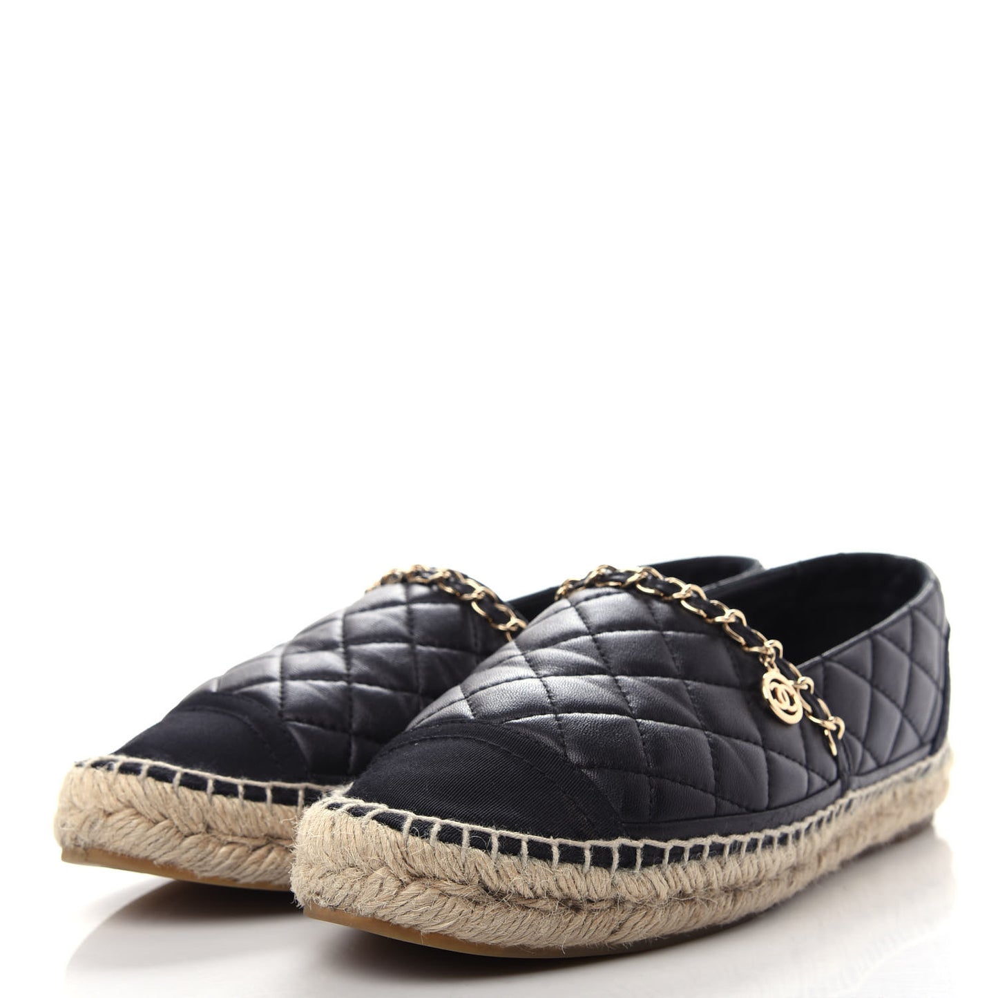 Lambskin Grosgrain Quilted CC Chain Espadrilles 37 Black