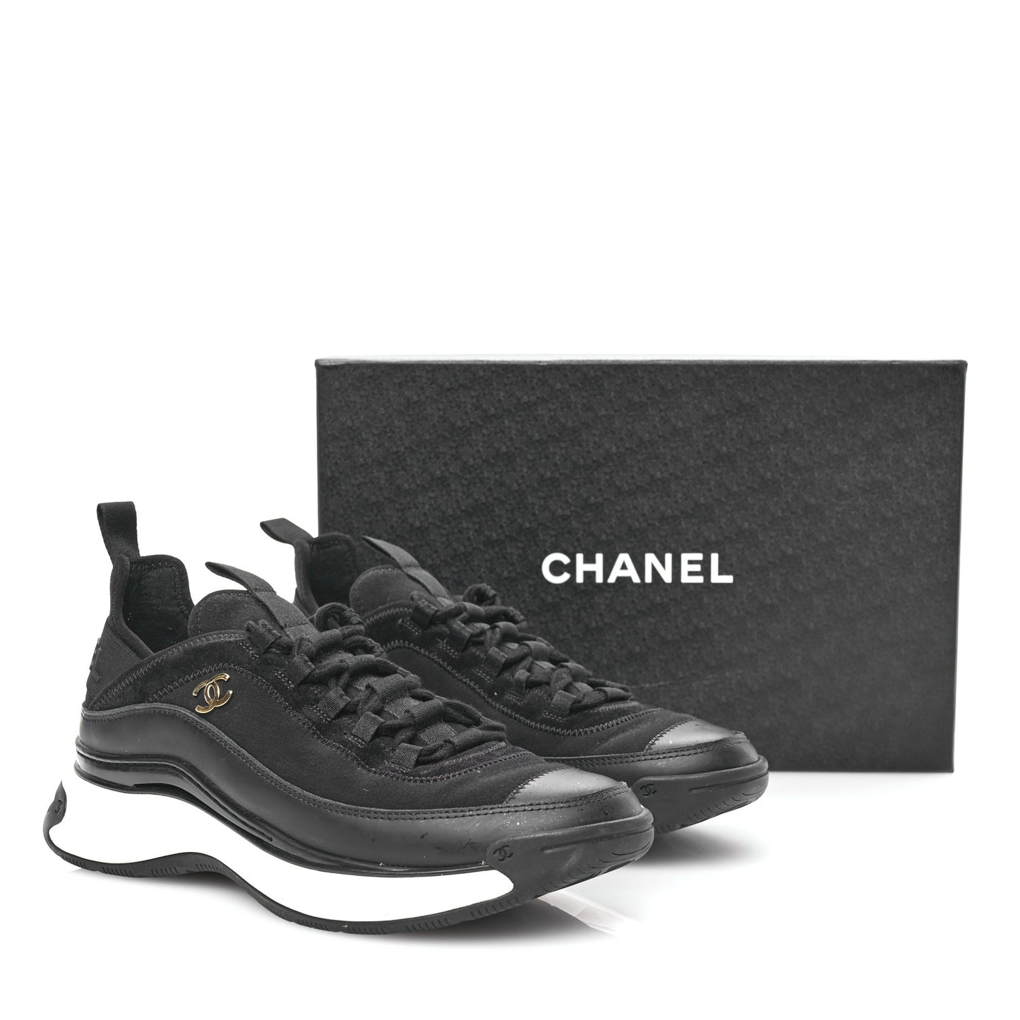 Velvet Calfskin Mixed Fibers CC Sneakers 40 Black