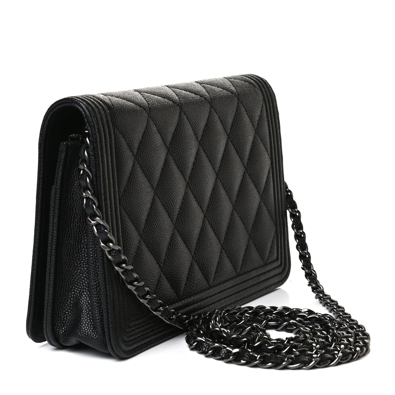 Chanel Caviar Quilted Boy Wallet On Chain WOC Black 3 of 12