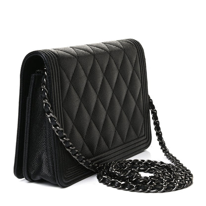 Chanel Caviar Quilted Boy Wallet On Chain WOC Black 3 of 12