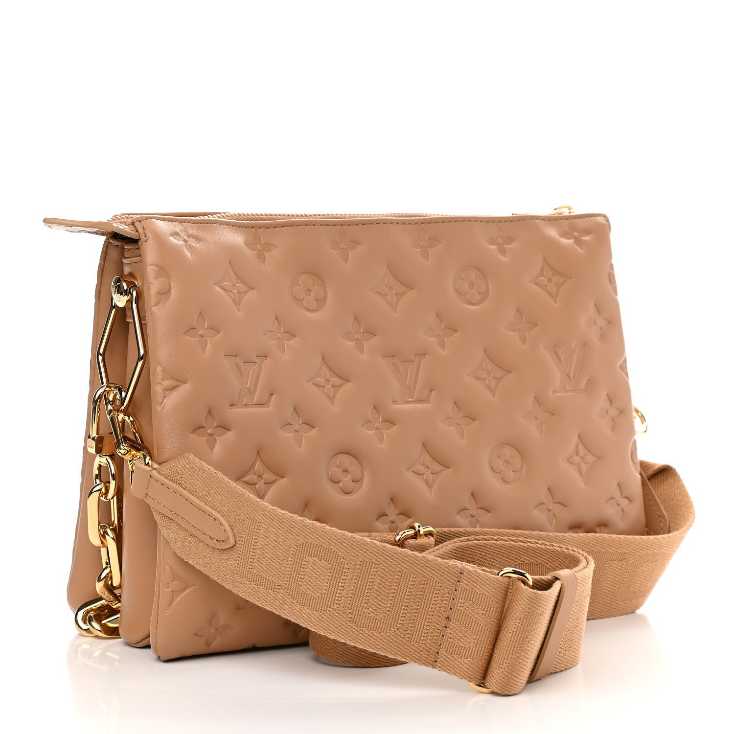 Louis Vuitton Lambskin Embossed Monogram Coussin PM Camel 3 of 9