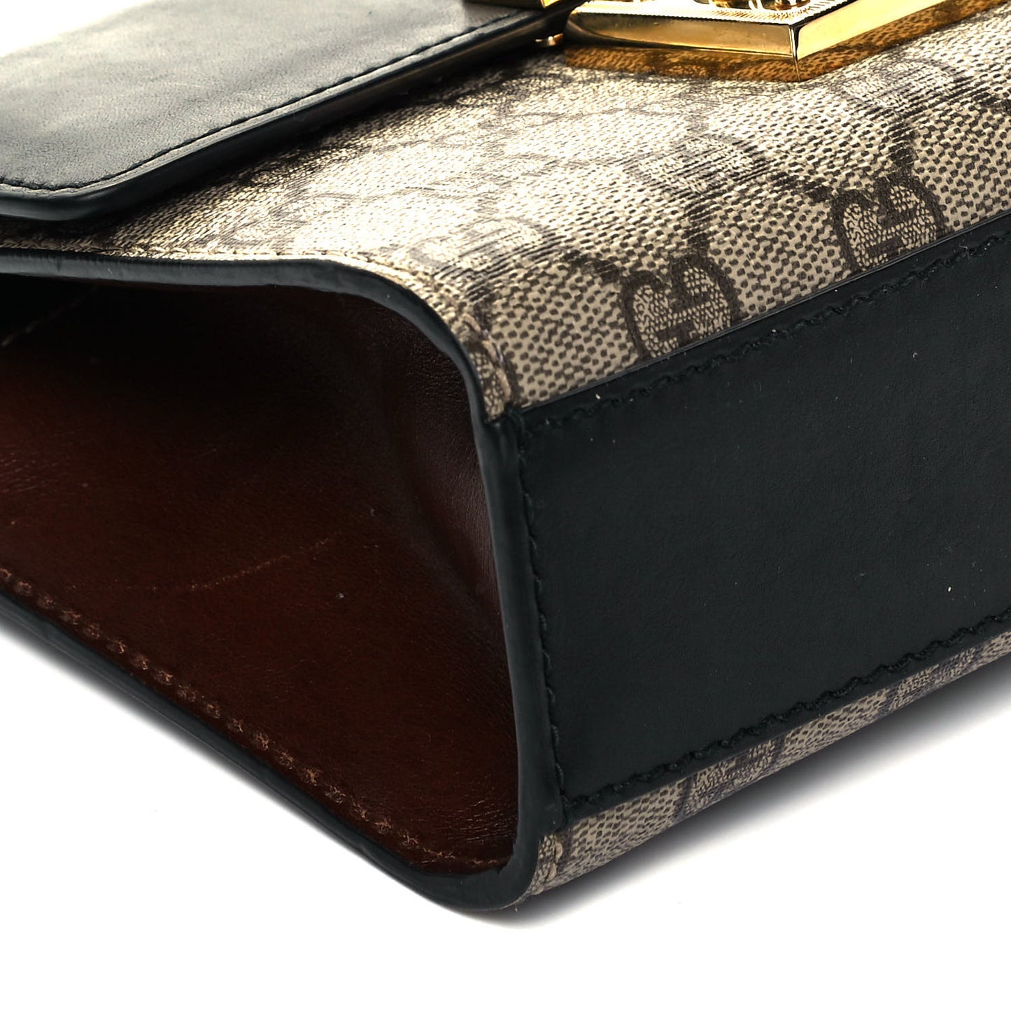GG Supreme Monogram Calfskin Small Padlock Shoulder Bag Beige Black Cuir