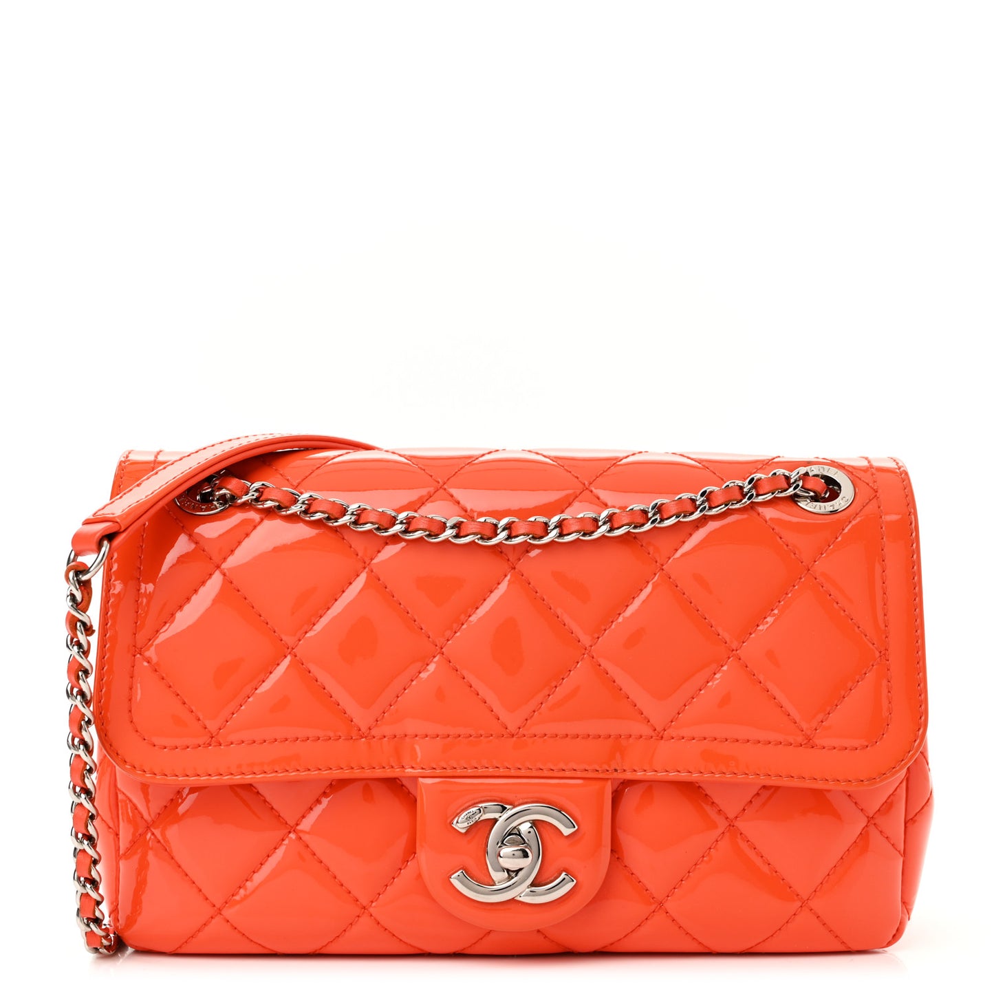 Patent Quilted Small Coco Shine Flap Orange