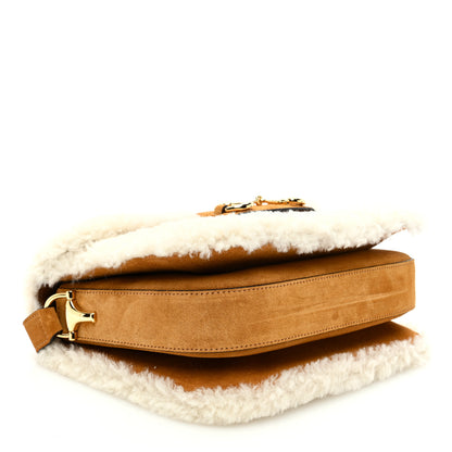Gucci Suede Shearling Horsebit 1955 Shoulder Bag Honey Beige Milk 4 of 10
