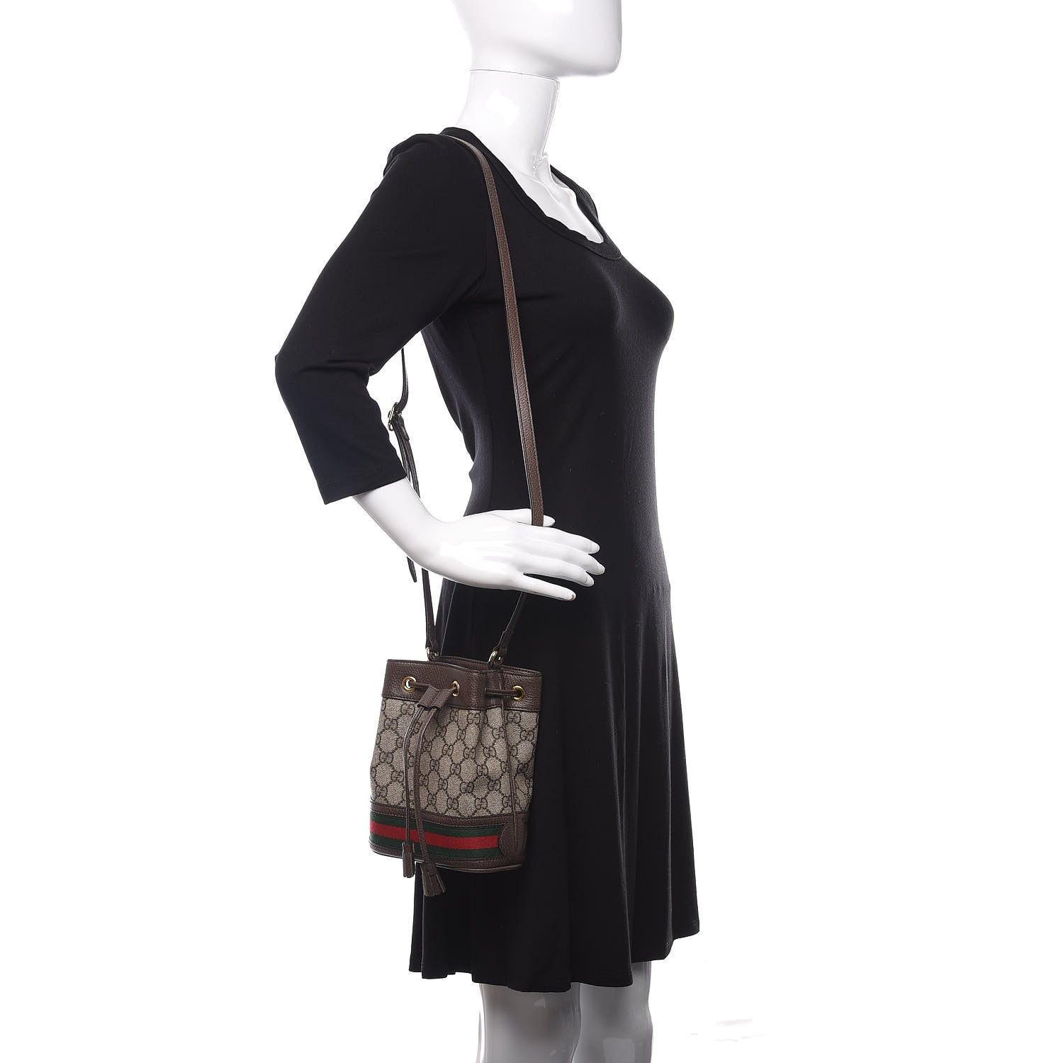 Gucci GG Supreme Monogram Web Mini Ophidia Bucket Bag Brown 2 of 9