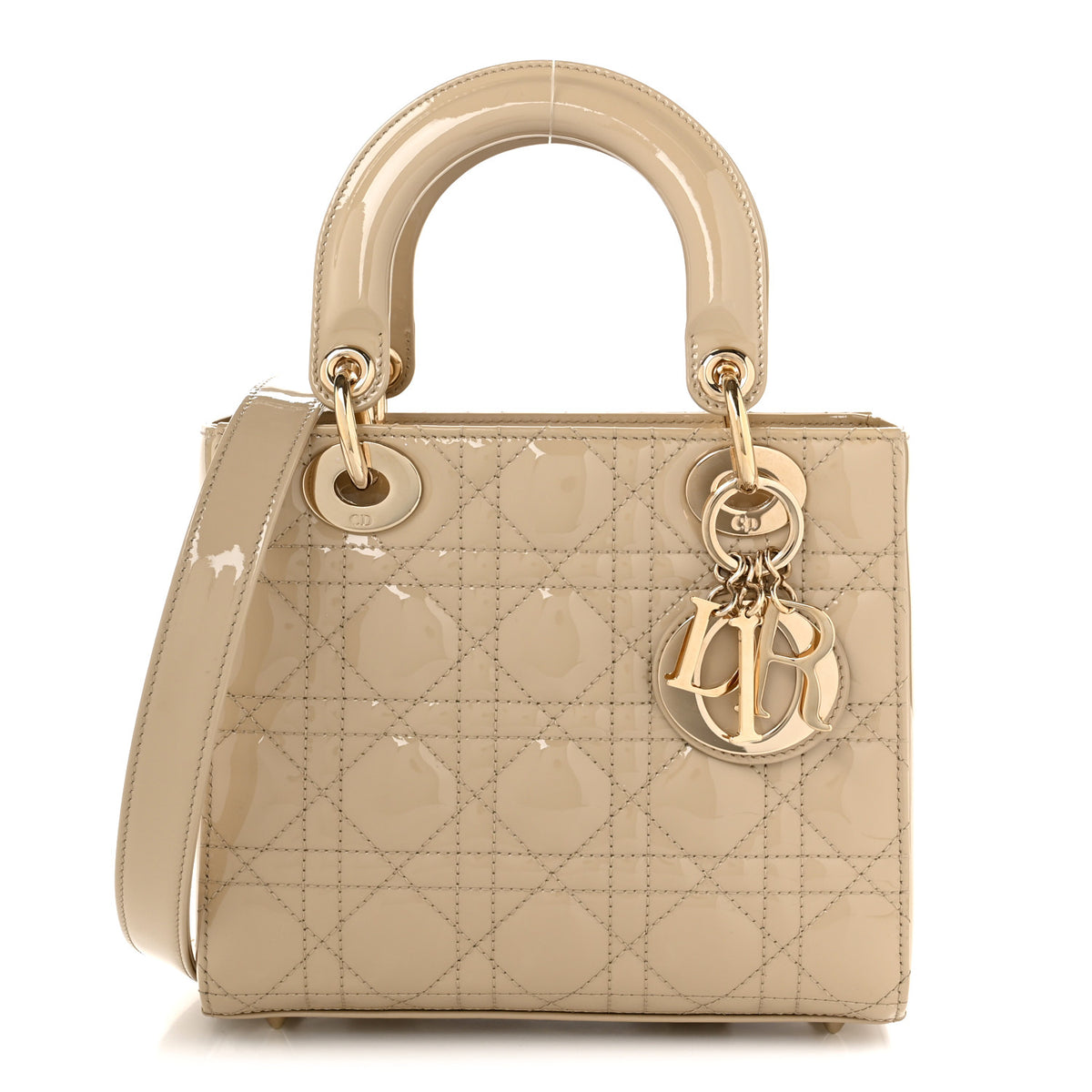 Patent Cannage Small Lady Dior Beige