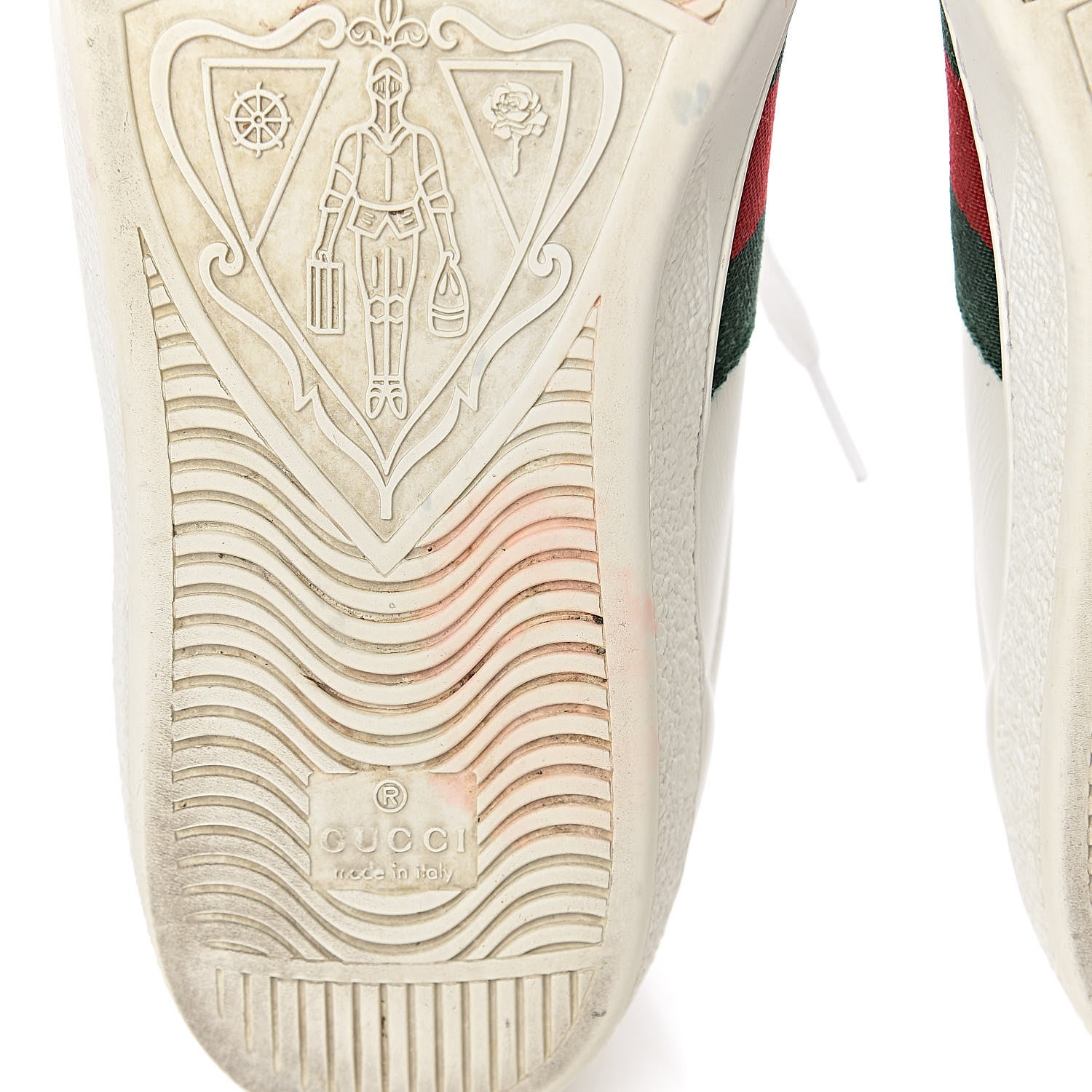 Gucci Miro Soft Calfskin Laminated Ayers Web Bee Embroidered Mens Ace Sneakers 7.5 White Red Flame Green 7 of 14