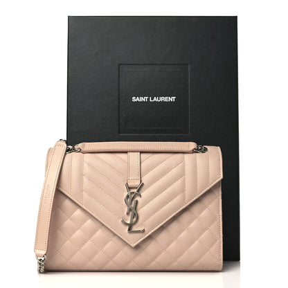 Saint Laurent Grain De Poudre Textured Mixed Matelasse Medium Triquilt Monogram Satchel Marble Pink 10 of 10