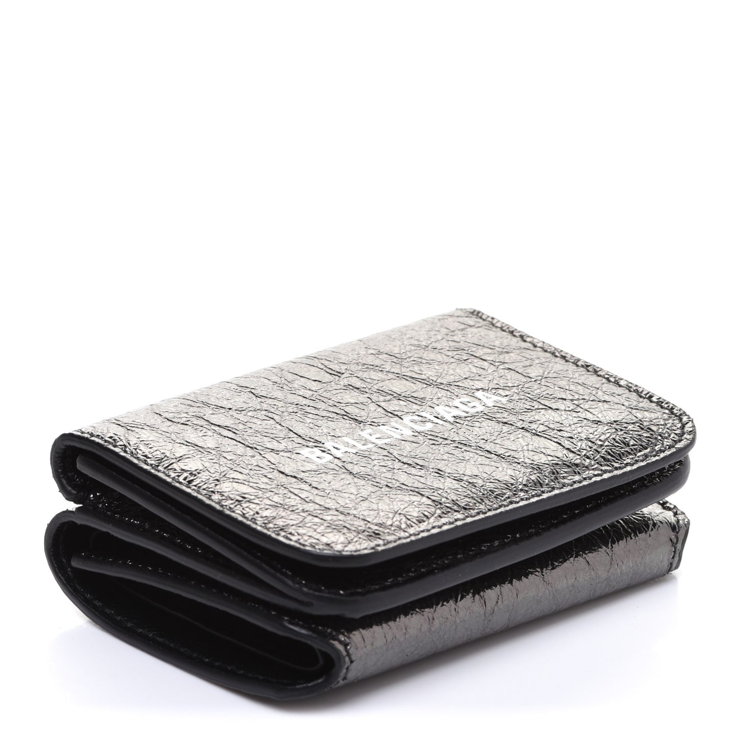 Metallic Textured Calfskin Logo Mini Cash Wallet Black