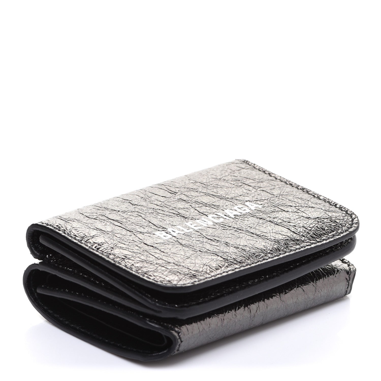 Balenciaga Metallic Textured Calfskin Logo Mini Cash Wallet Black 4 of 8