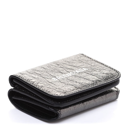 Balenciaga Metallic Textured Calfskin Logo Mini Cash Wallet Black 4 of 8