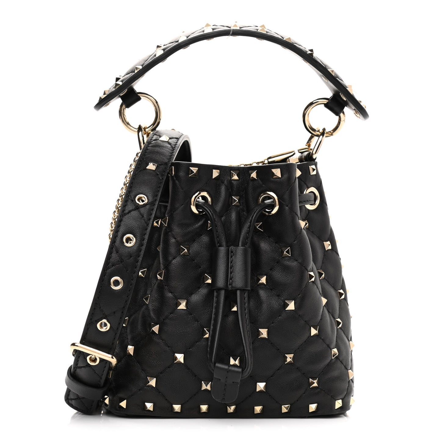 Nappa Mini Rockstud Spike Bucket Bag Black