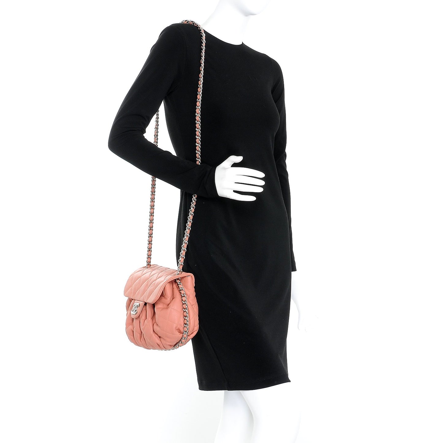 Crumpled Lambskin Quilted Medium Chain Around Flap Pink