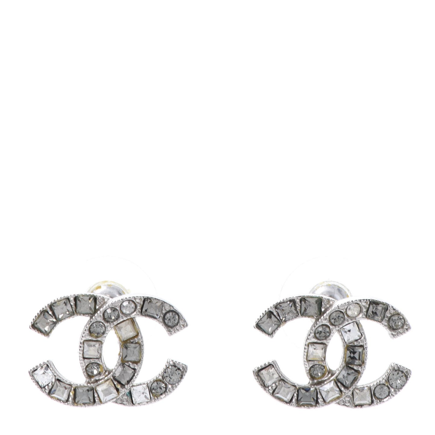 Baguette Crystal CC Earrings Silver