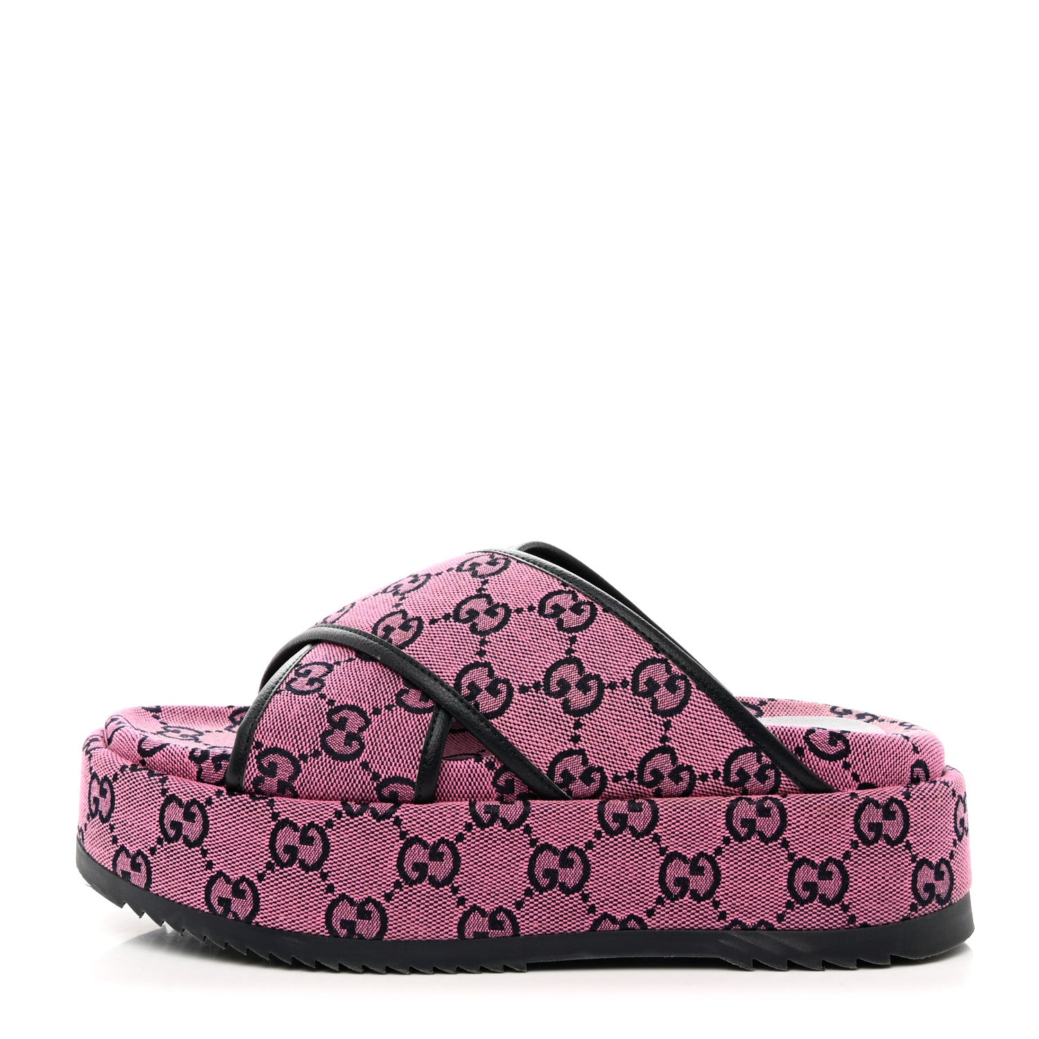 Gucci Monogram Multicolor Criss Cross Platform Slide Sandals 37.5 Pink Blue 1 of 12