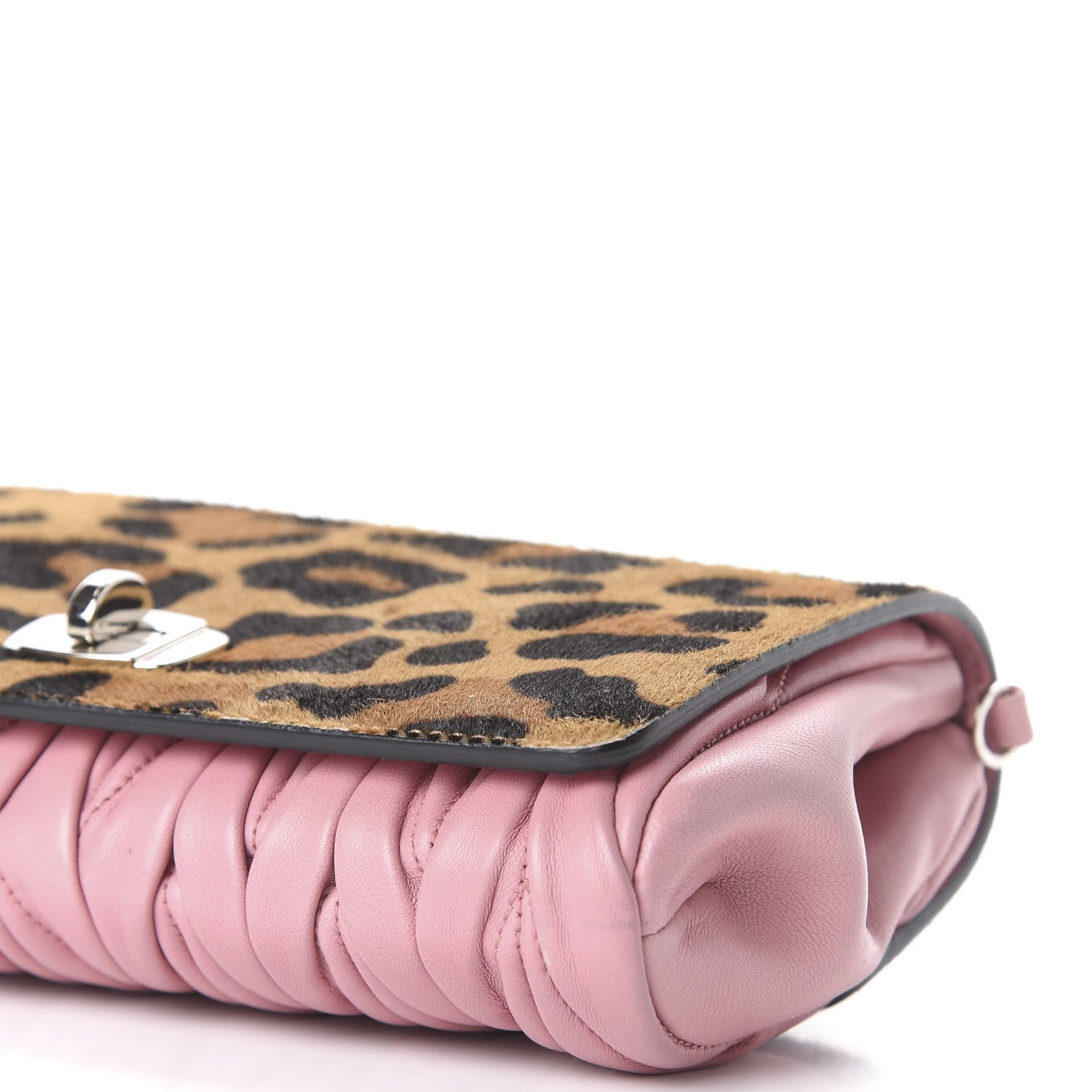 Miu Miu Cavallino Calf Hair Leopard Print Nappa Matelasse Crystal Chain Shoulder Bag Rosa Miele 7 of 11
