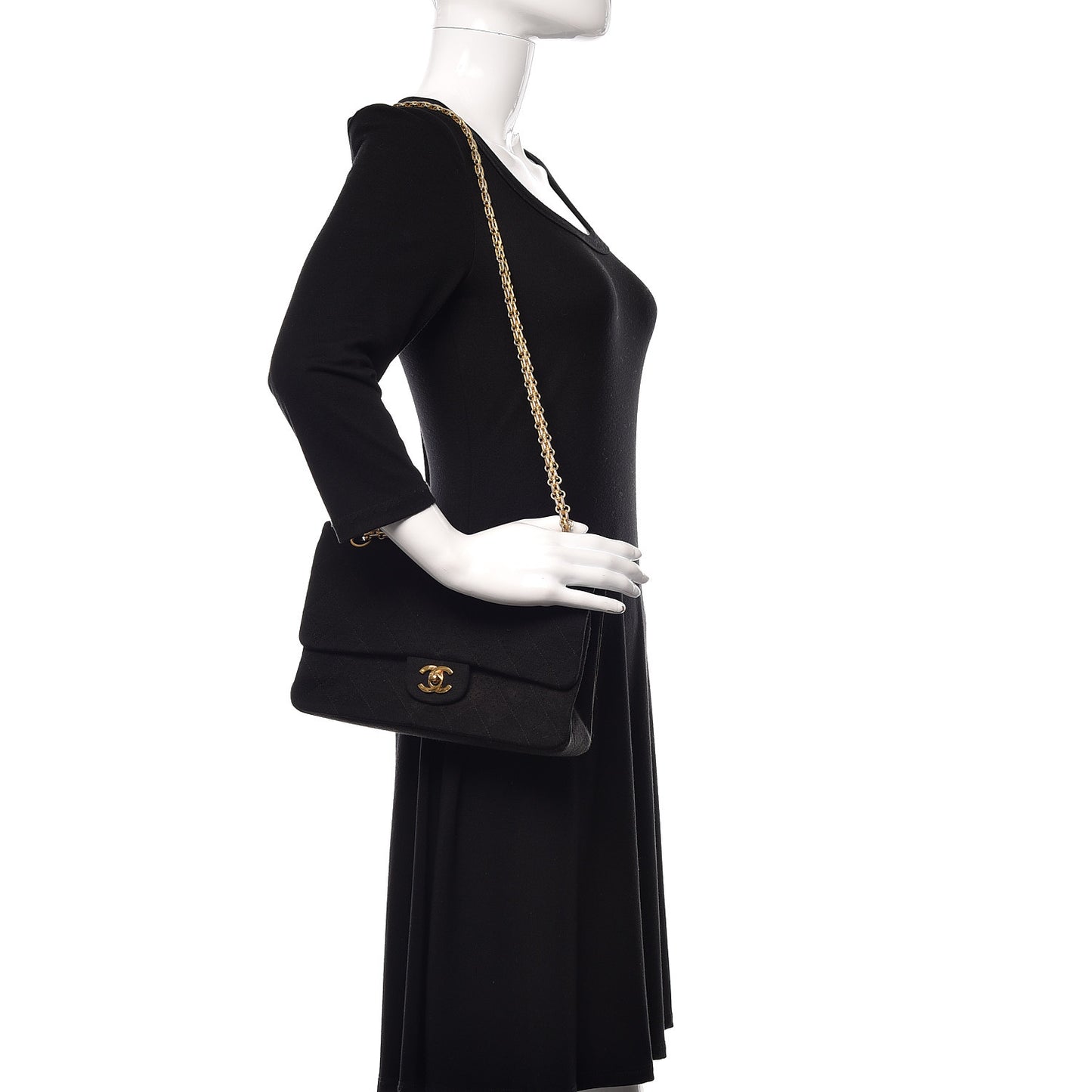 Jersey Quilted Medium Double Flap Black