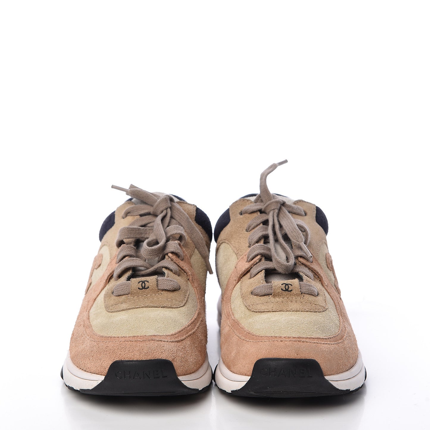 Suede Calfskin Womens CC Sneakers 37 Brown Beige