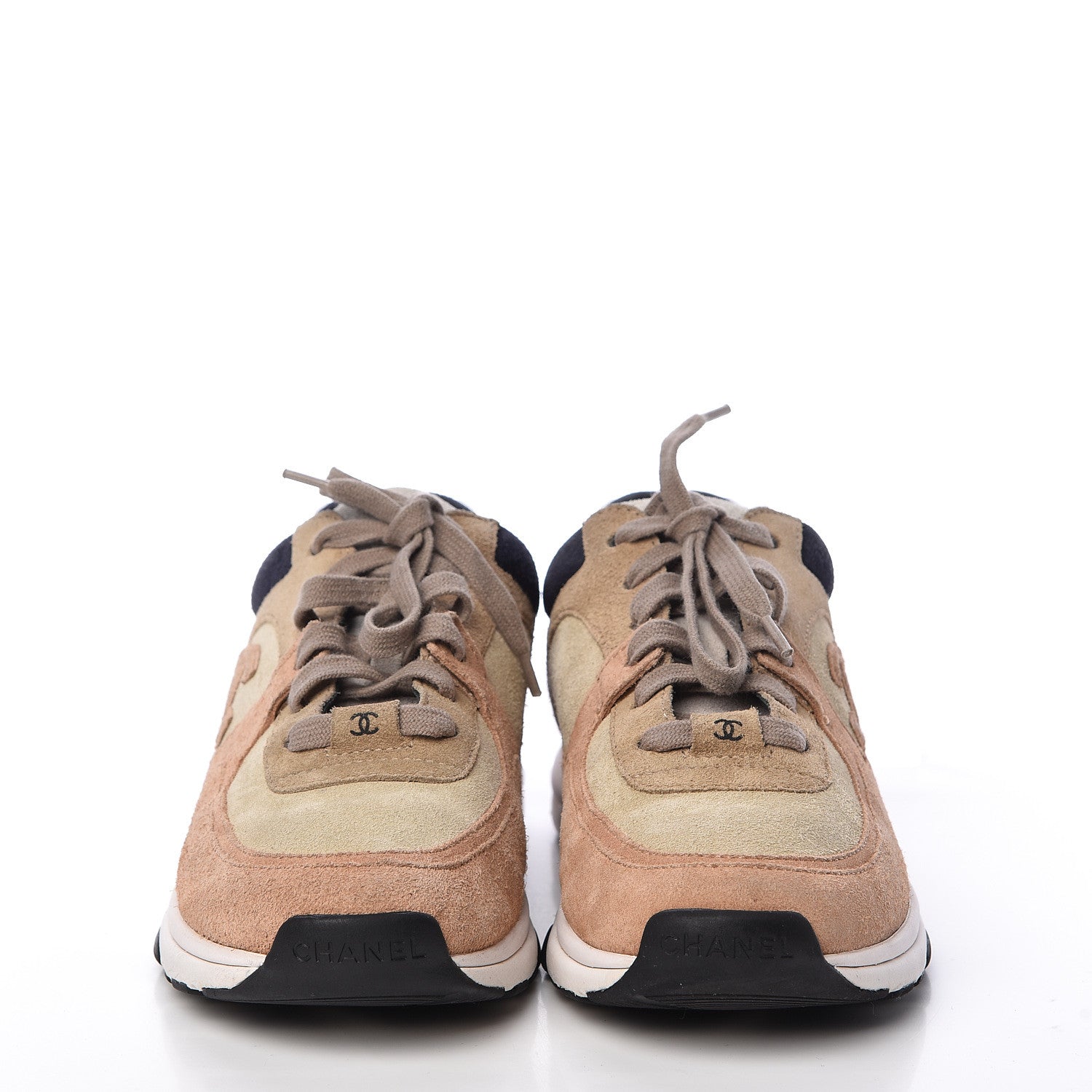 Chanel Suede Calfskin Womens CC Sneakers 37 Brown Beige 2 of 12