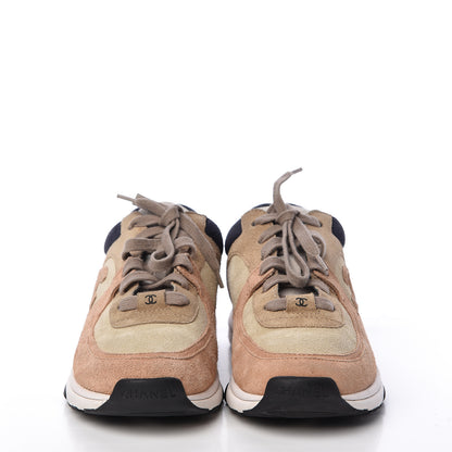 Chanel Suede Calfskin Womens CC Sneakers 37 Brown Beige 2 of 12