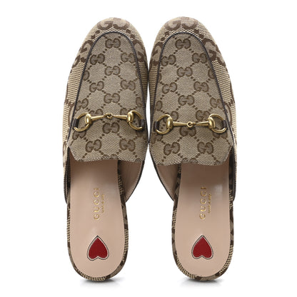 Gucci Monogram Jumbo GG Malaga Kid Womens Princetown Slippers 38.5 Camel Ebony New Acero Beige 2 of 10