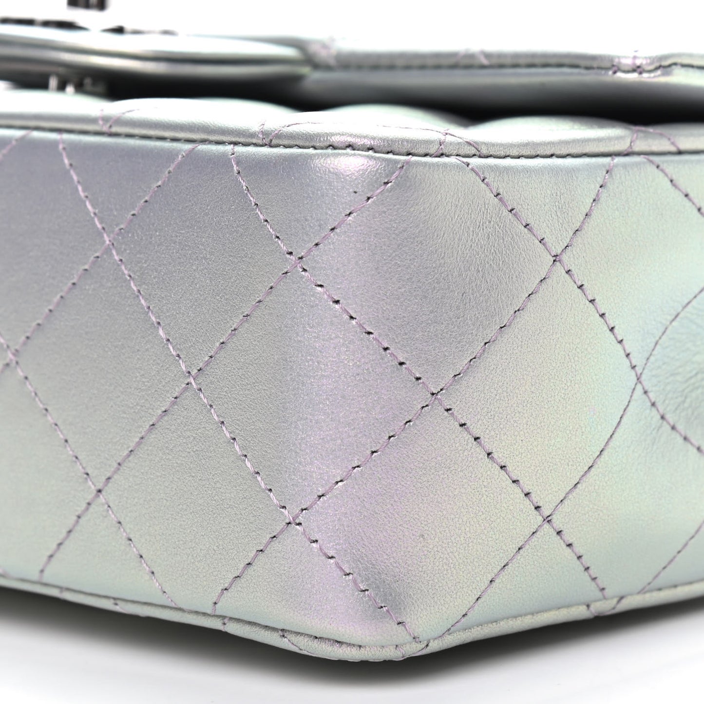 Iridescent Calfskin Quilted Mini Rectangular Flap Purple