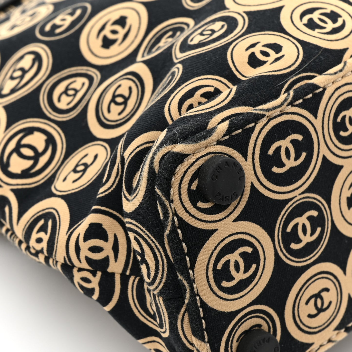 Jersey Calfskin Printed Large Frame Handle Bag Beige Black