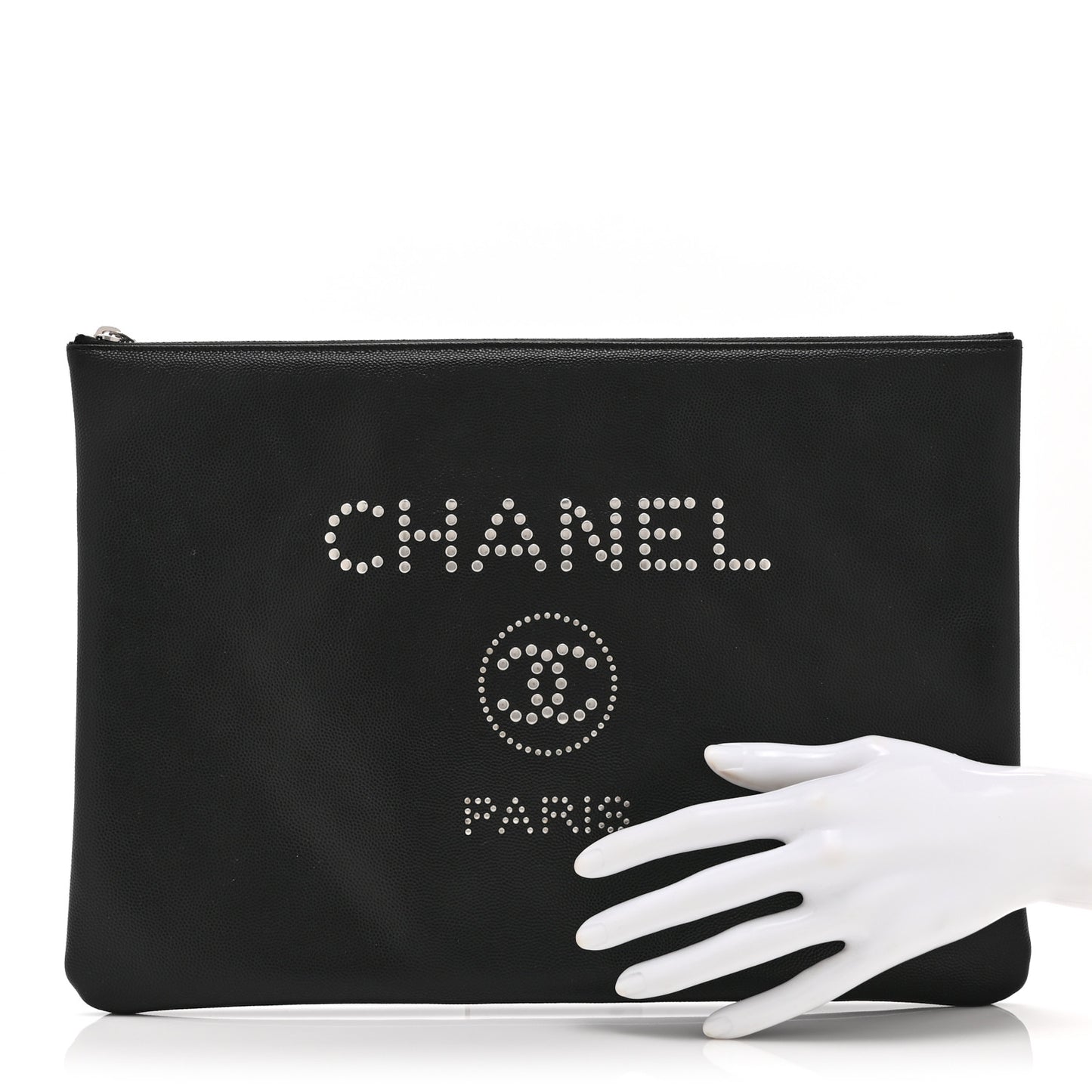 Caviar Studded Medium Deauville Pouch  Black