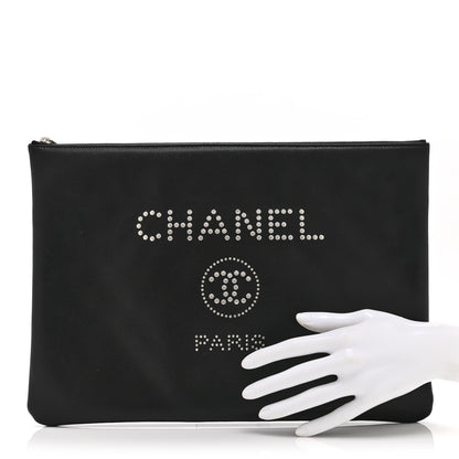 Chanel Caviar Studded Medium Deauville Pouch  Black 2 of 10