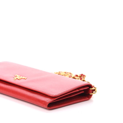 Prada Saffiano Metal Oro Chain Wallet Fuoco 9 of 10