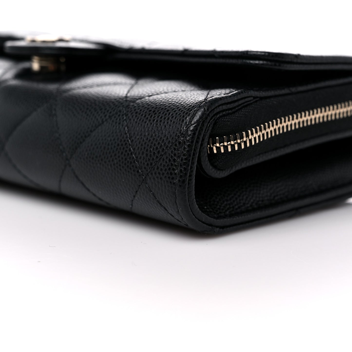 Caviar Quilted Phone Holder Wallet on Removable Chain Black