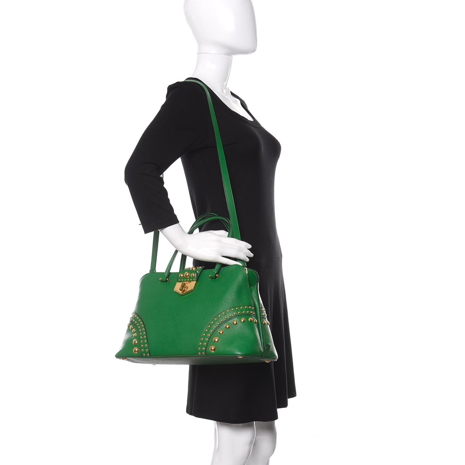 Prada Saffiano Studded Bijou Tote Verde 2 of 10