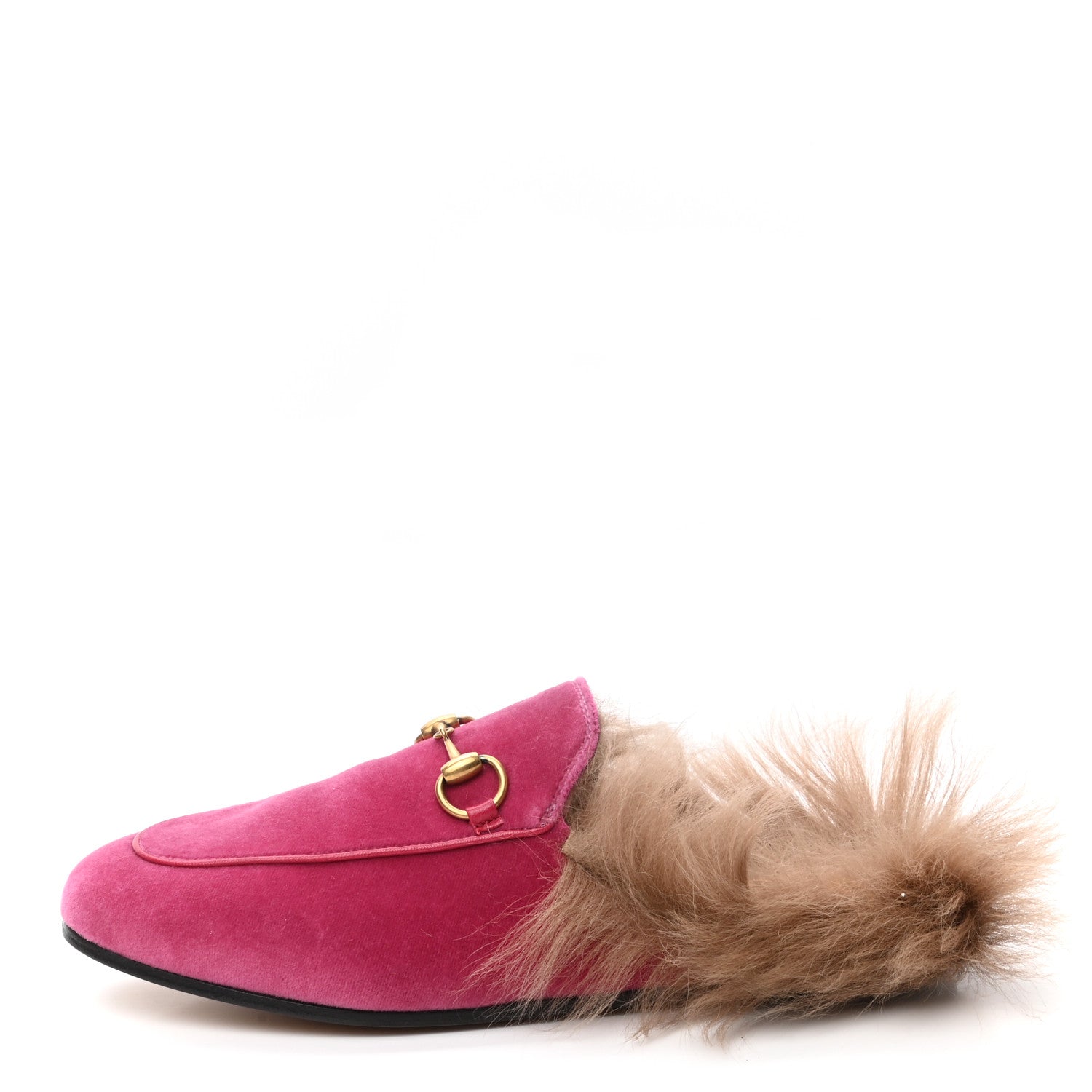 Gucci Velvet Fur Womens Princetown Slippers 35.5 Raspberry Rose 1 of 7