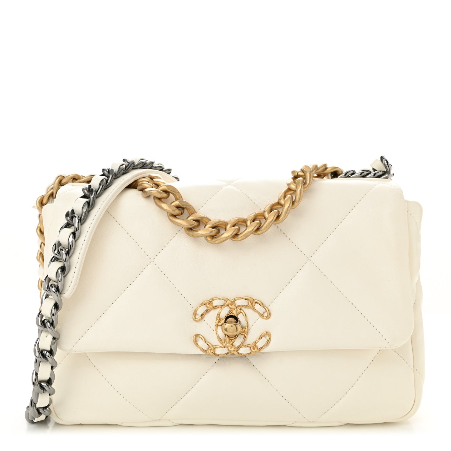 Lambskin Quilted Medium Chanel 19 Flap White