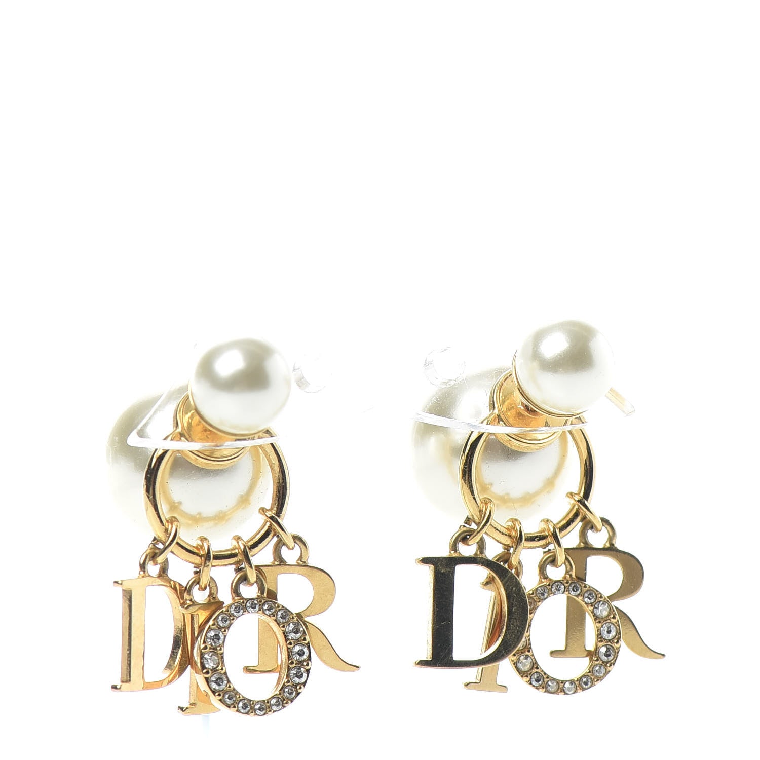 Christian Dior Pearl Crystal Tribal Logo Charms Earrings Gold 1 of 4