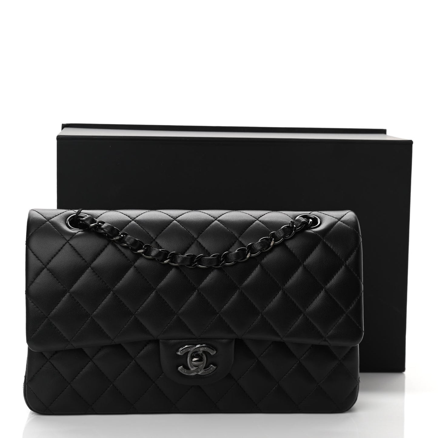 Lambskin Quilted Medium Double Flap So Black