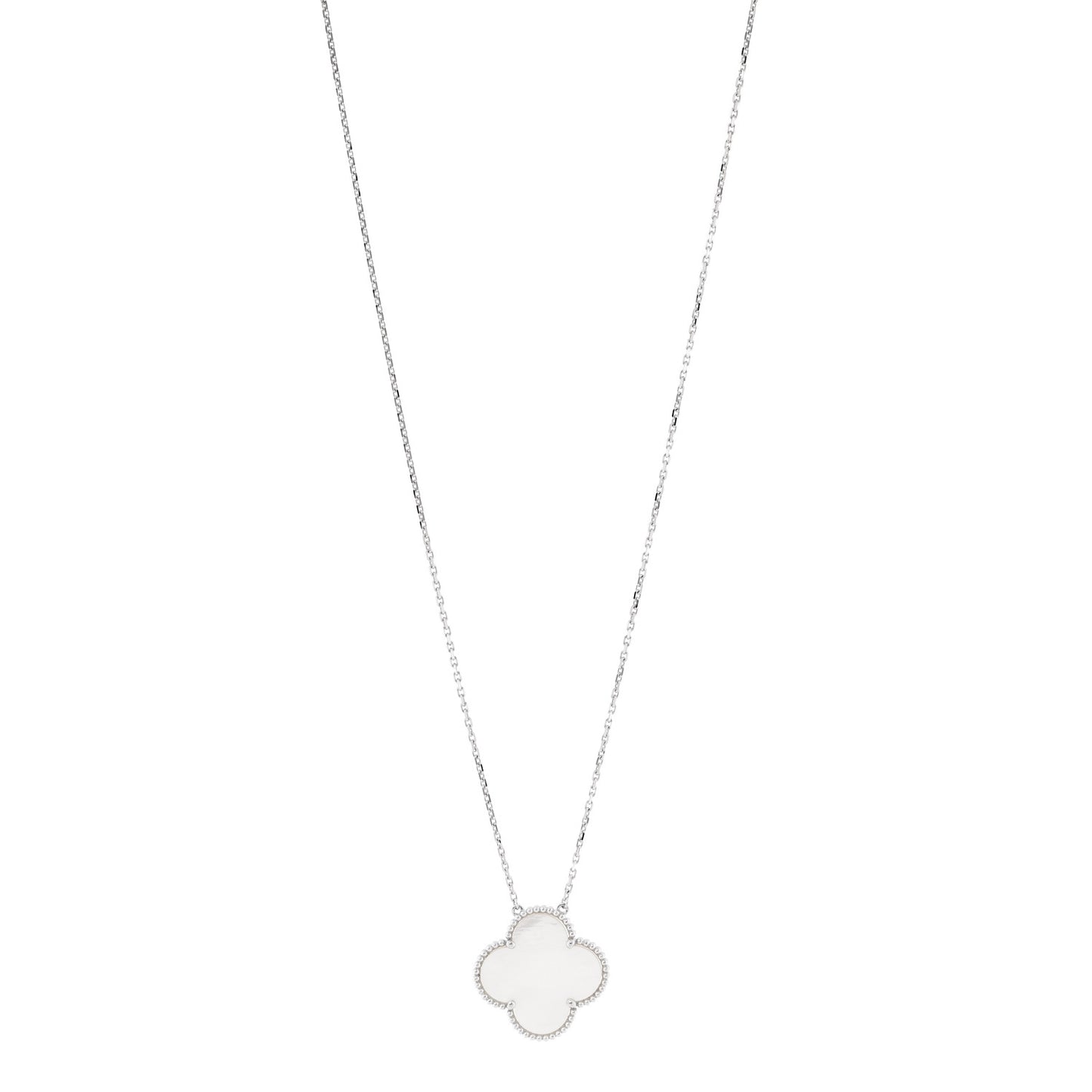 18K White Gold Mother of Pearl Magic Alhambra Pendant Necklace
