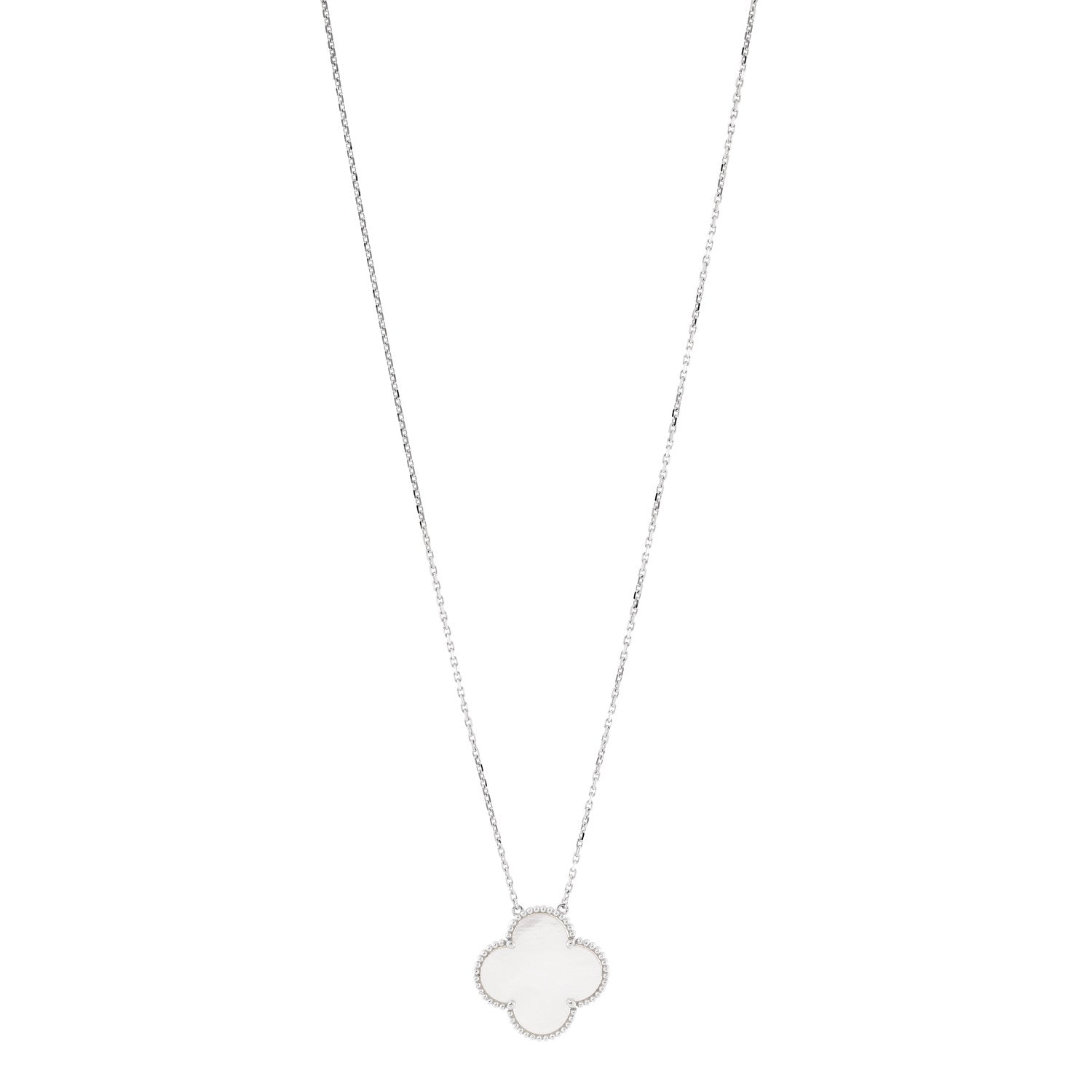 Van Cleef & Arpels 18K White Gold Mother of Pearl Magic Alhambra Pendant Necklace 1 of 6
