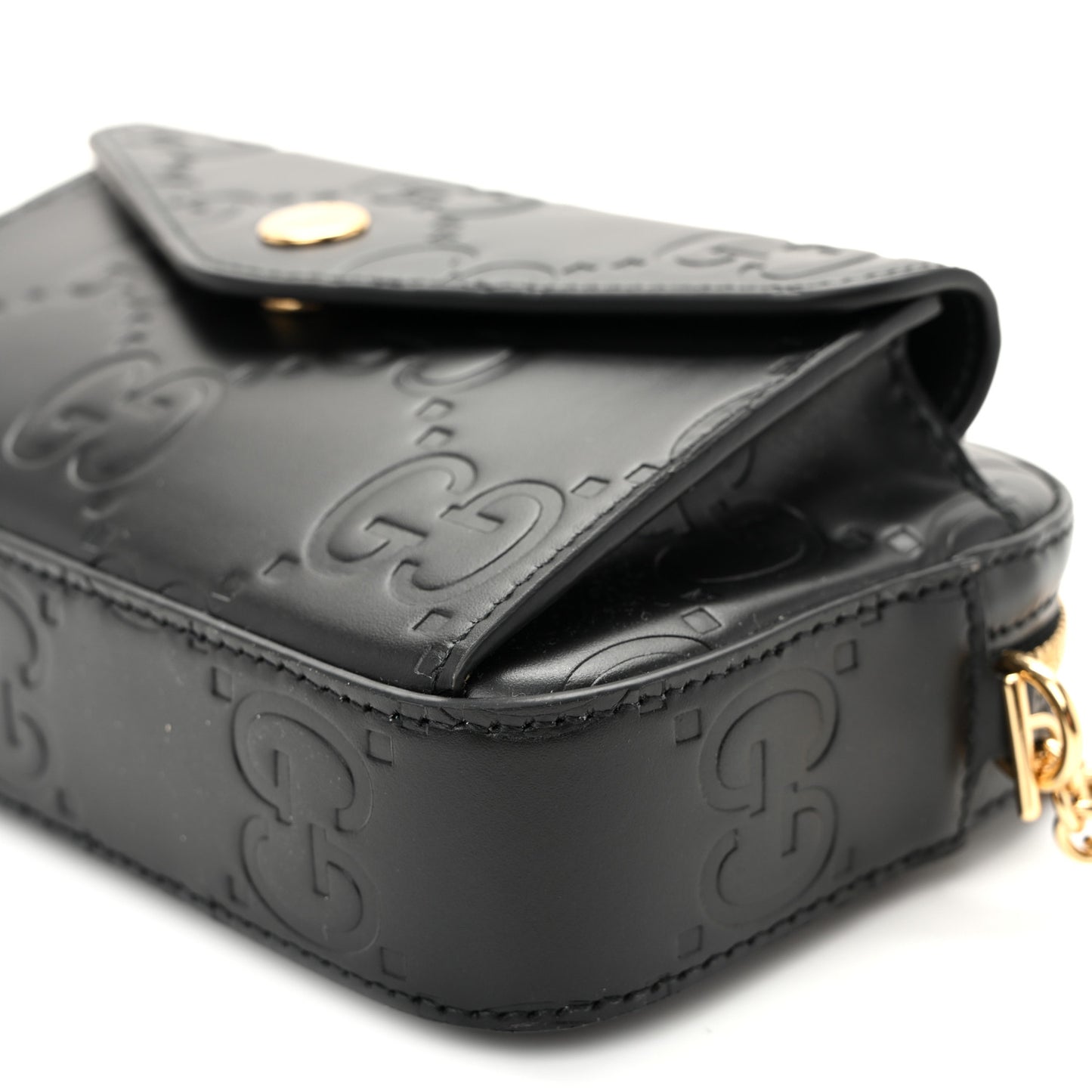 Calfskin GG Super Mini Debossed Chain Wallet Black