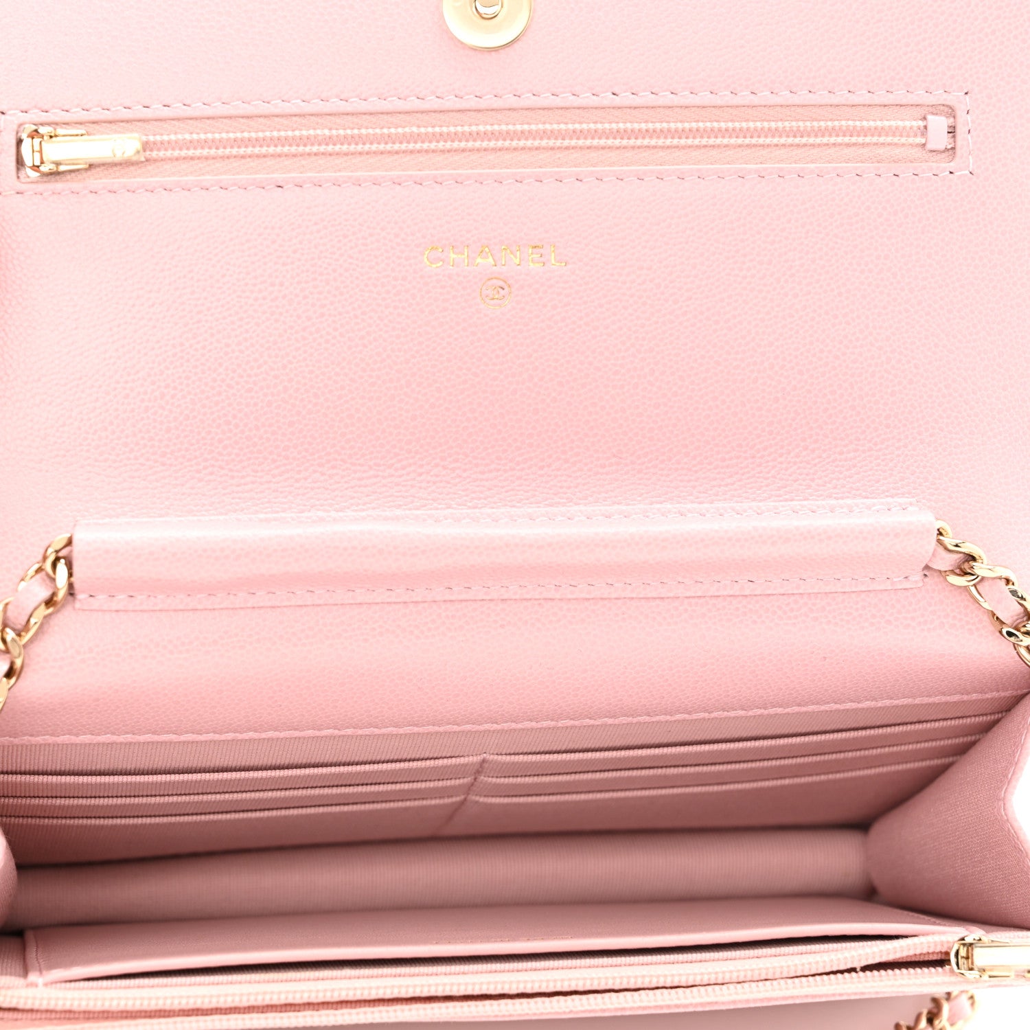 Chanel Caviar Quilted Studded CC Wallet on Chain WOC Light Pink 4 of 11