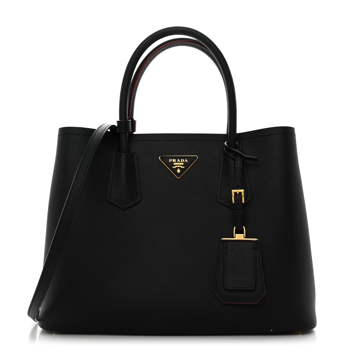 Prada Saffiano Cuir Medium Double Bag Black Fuoco 1 of 9