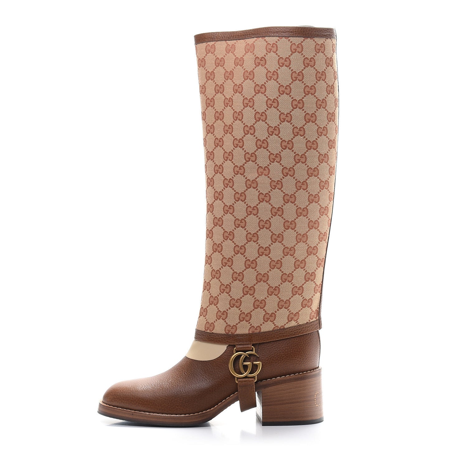 GG Monogram Calfskin Lola Tall Boots 40 Beige Ruggine Cuir