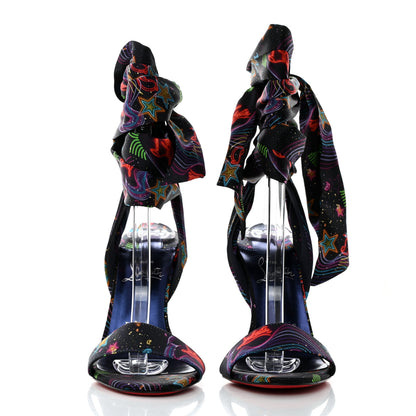 Christian Louboutin Crepe Satin Starlight Sandale Du Desert 100 Ankle Wrap Sandals 37.5 Black Multicolor 2 of 8