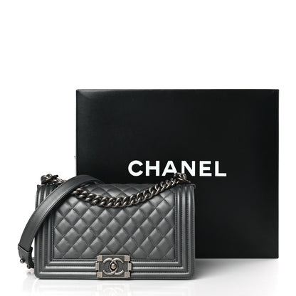 Chanel Metallic Lambskin Quilted Medium Boy Flap Dark Silver 10 of 10