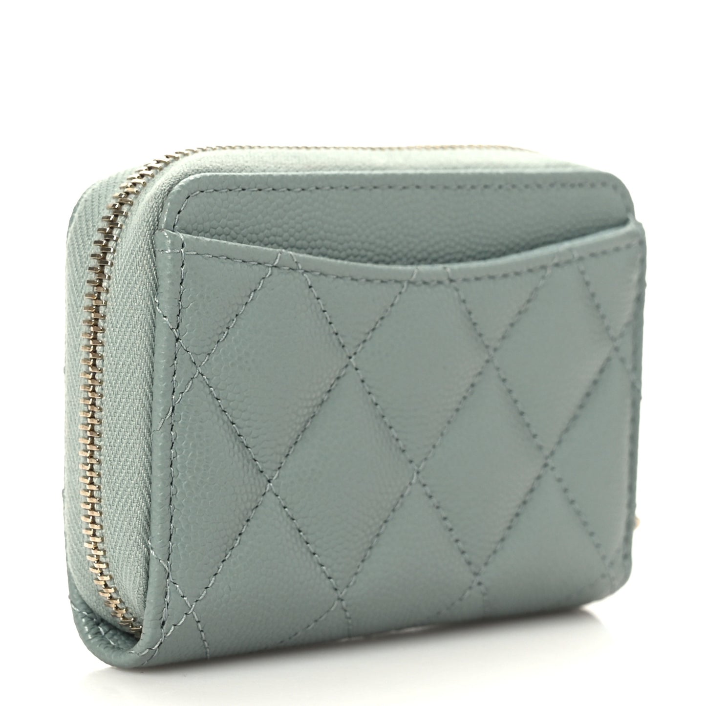 Caviar Quilted Zip Around Coin Purse Wallet Grey