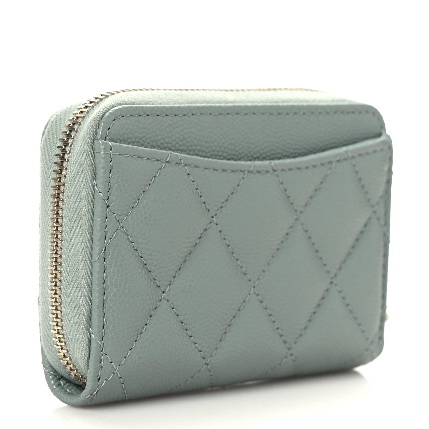 Chanel Caviar Quilted Zip Around Coin Purse Wallet Grey 3 of 7