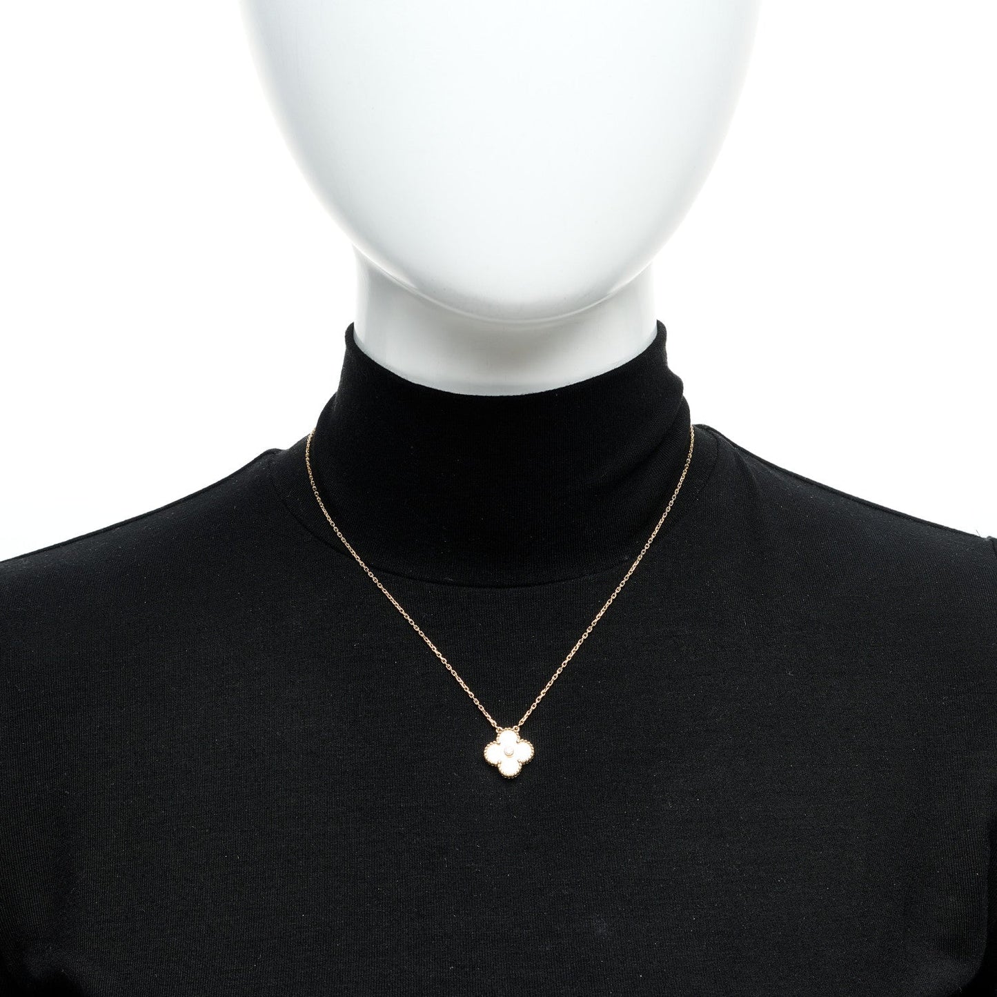18K Yellow Gold Diamond Yellow Mother of Pearl Vintage Alhambra Pendant Necklace