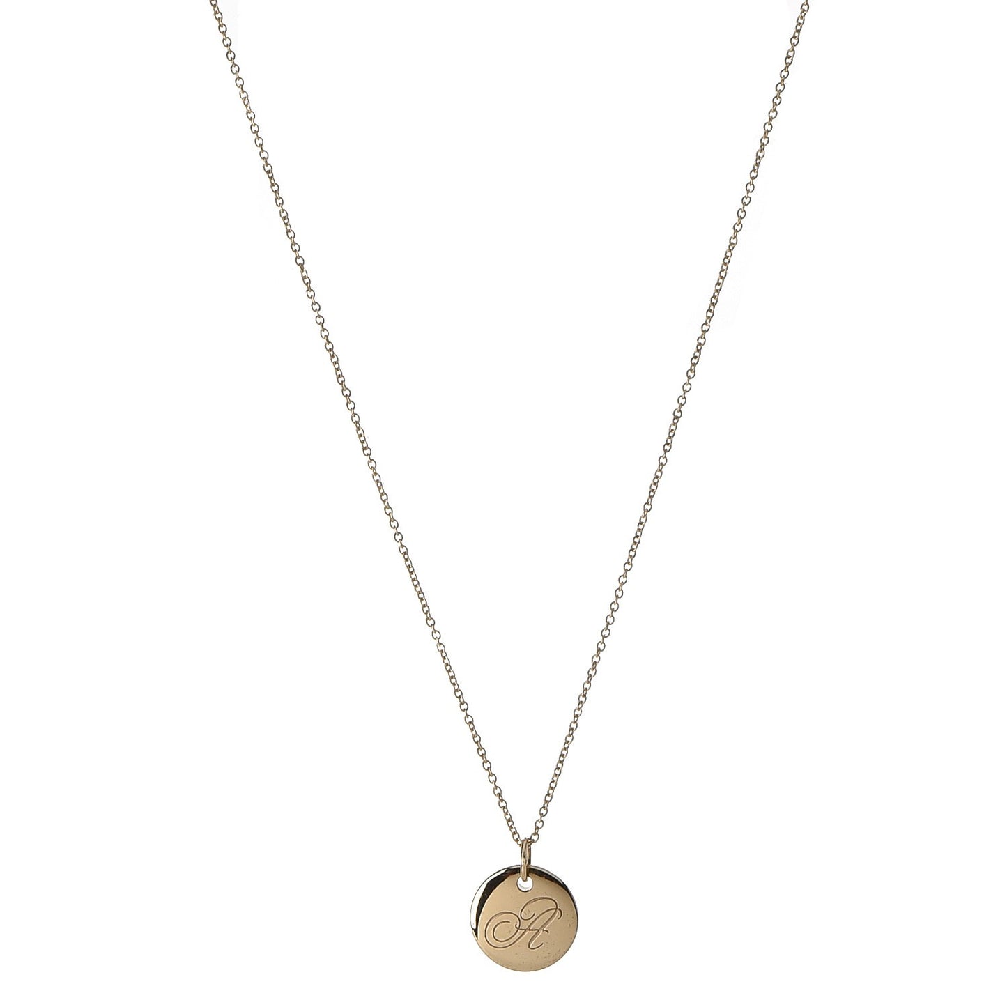 18K Yellow Gold Notes Letter A Disc Charm Pendant Necklace